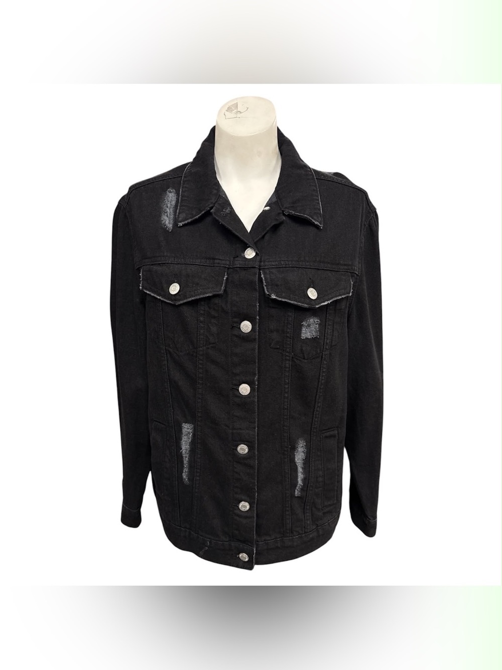 Eighty Two Distressed Black Denim Jacket Size M